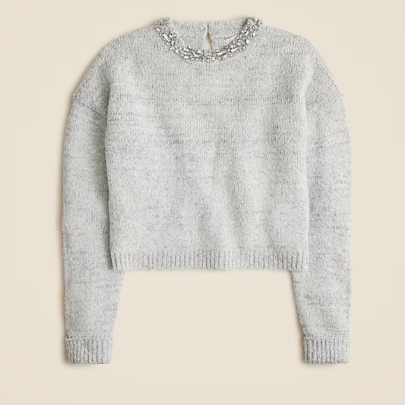 J crew Embellished pullover sweater Light Grey Silver Metal - Picture 4 of 5